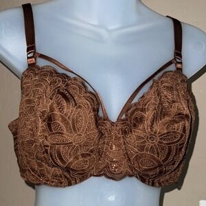 Aerie Balconette Bra 38DD Brown Lace Strappy Show Off Real Good Modern